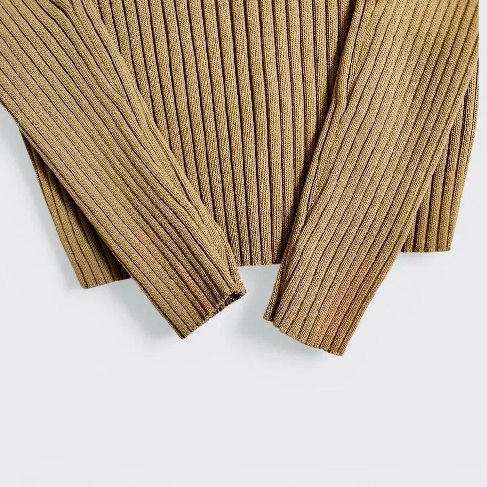 ZARA Ribbed Knit Polo Camel Size Small - Picture 10 of 12